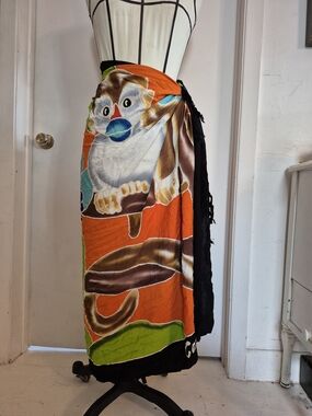 Bright Pareo With Monkeys in Orange & Multicolor